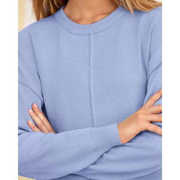 BTFBM Womens Loose Pullover Sweaters 2024 Fall Winter Clothes Crew Neck Slouchy Long Sleeve Casual Knitted TopsSolid Blue