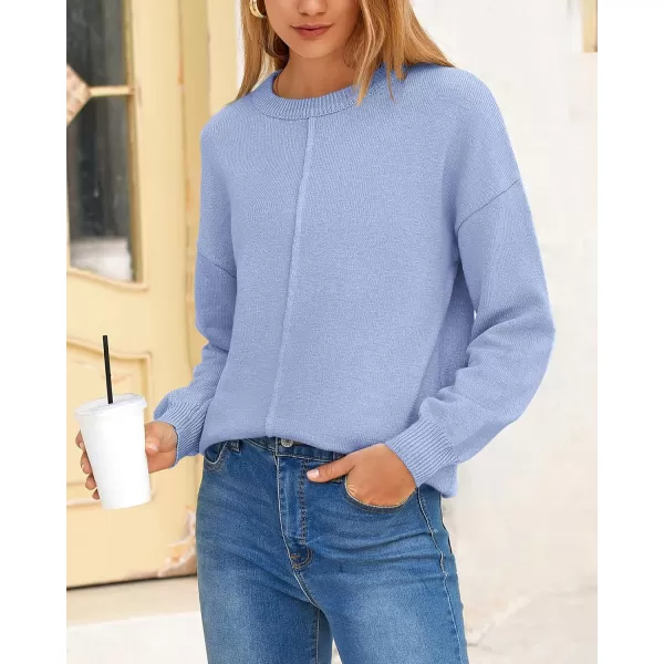BTFBM Womens Loose Pullover Sweaters 2024 Fall Winter Clothes Crew Neck Slouchy Long Sleeve Casual Knitted TopsSolid Blue