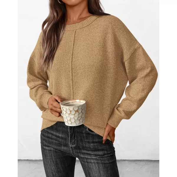 BTFBM Womens Loose Pullover Sweaters 2024 Fall Winter Clothes Crew Neck Slouchy Long Sleeve Casual Knitted TopsSolid Khaki