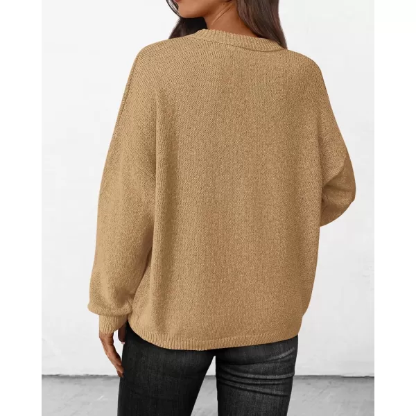 BTFBM Womens Loose Pullover Sweaters 2024 Fall Winter Clothes Crew Neck Slouchy Long Sleeve Casual Knitted TopsSolid Khaki