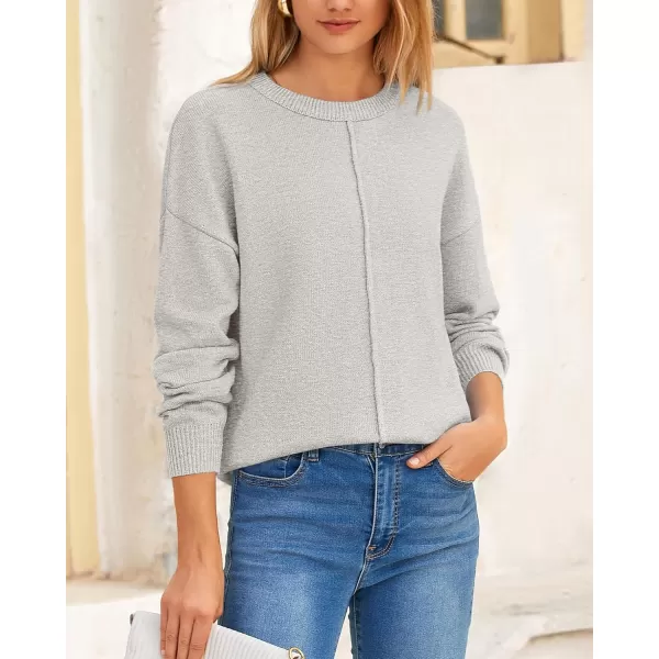 BTFBM Womens Loose Pullover Sweaters 2024 Fall Winter Clothes Crew Neck Slouchy Long Sleeve Casual Knitted TopsSolid Light Grey