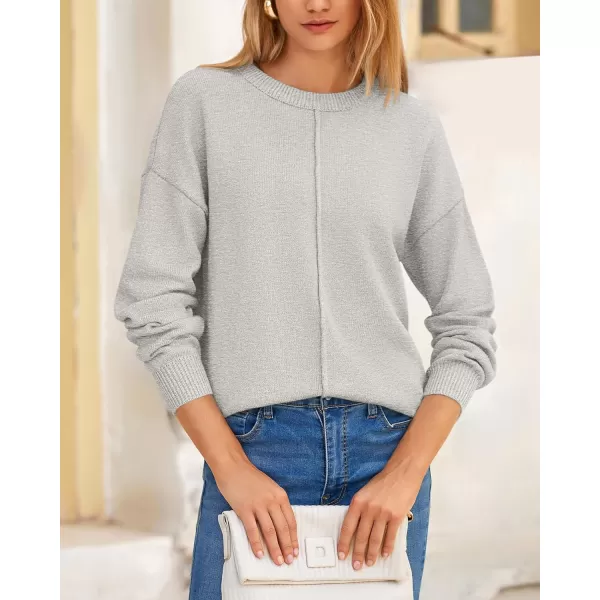 BTFBM Womens Loose Pullover Sweaters 2024 Fall Winter Clothes Crew Neck Slouchy Long Sleeve Casual Knitted TopsSolid Light Grey