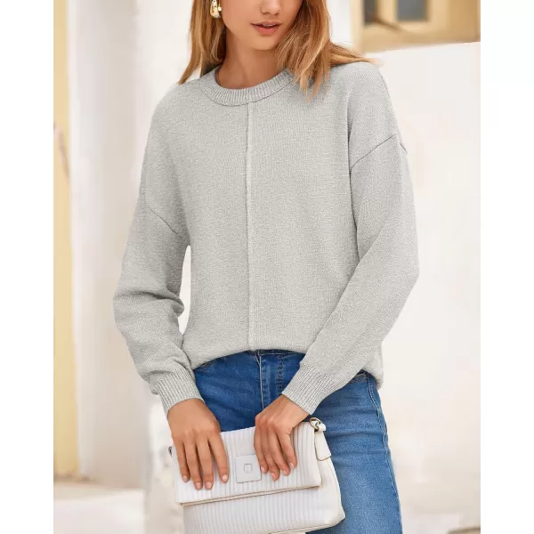 BTFBM Womens Loose Pullover Sweaters 2024 Fall Winter Clothes Crew Neck Slouchy Long Sleeve Casual Knitted TopsSolid Light Grey