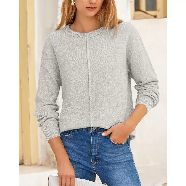 BTFBM Womens Loose Pullover Sweaters 2024 Fall Winter Clothes Crew Neck Slouchy Long Sleeve Casual Knitted TopsSolid Light Grey