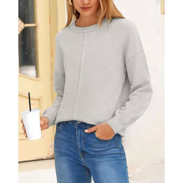 BTFBM Womens Loose Pullover Sweaters 2024 Fall Winter Clothes Crew Neck Slouchy Long Sleeve Casual Knitted TopsSolid Light Grey