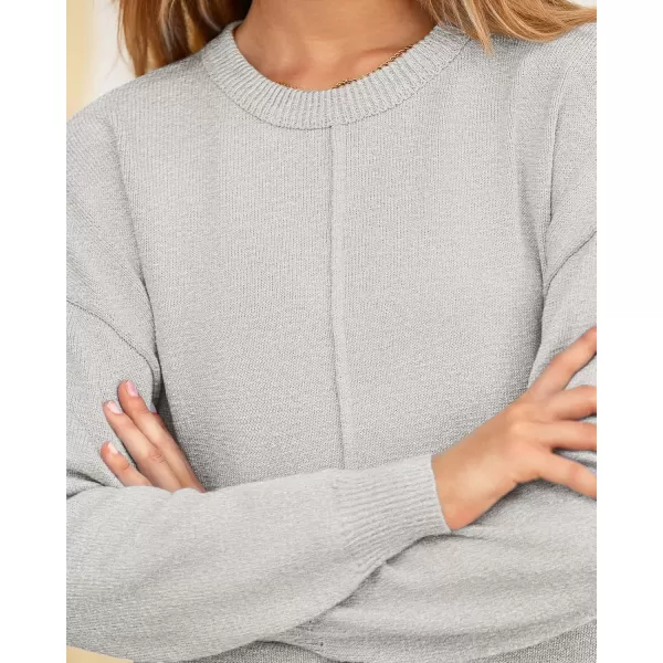 BTFBM Womens Loose Pullover Sweaters 2024 Fall Winter Clothes Crew Neck Slouchy Long Sleeve Casual Knitted TopsSolid Light Grey