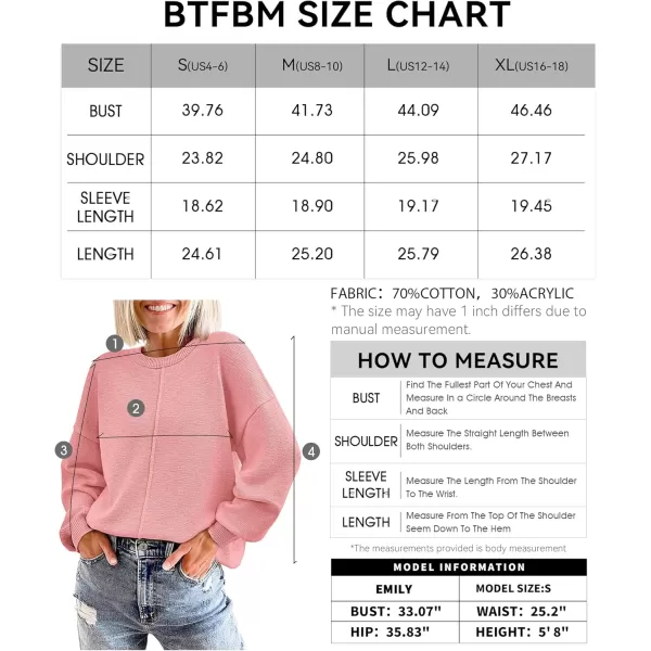BTFBM Womens Loose Pullover Sweaters 2024 Fall Winter Clothes Crew Neck Slouchy Long Sleeve Casual Knitted TopsSolid Pink