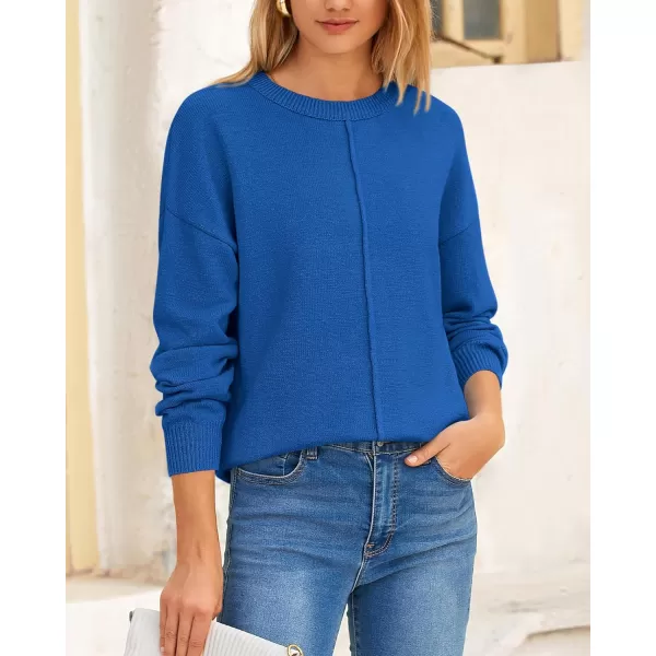 BTFBM Womens Loose Pullover Sweaters 2024 Fall Winter Clothes Crew Neck Slouchy Long Sleeve Casual Knitted TopsSolid Royal Blue