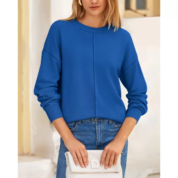 BTFBM Womens Loose Pullover Sweaters 2024 Fall Winter Clothes Crew Neck Slouchy Long Sleeve Casual Knitted TopsSolid Royal Blue