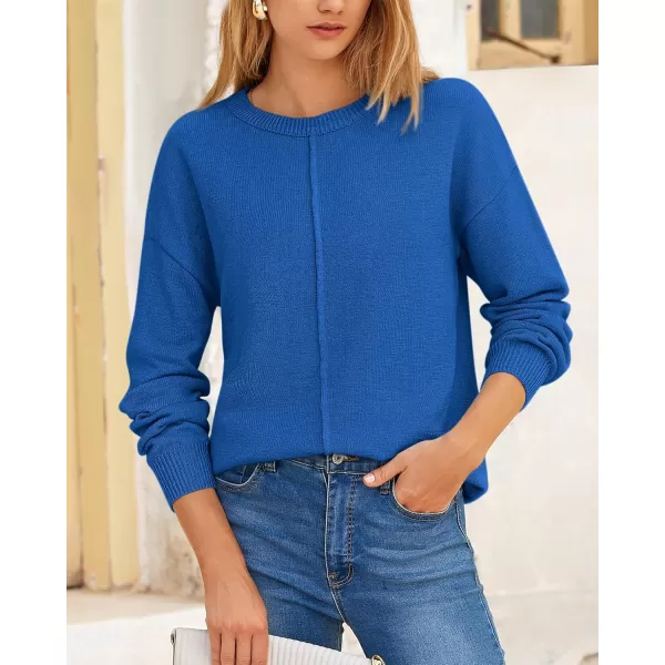BTFBM Womens Loose Pullover Sweaters 2024 Fall Winter Clothes Crew Neck Slouchy Long Sleeve Casual Knitted TopsSolid Royal Blue