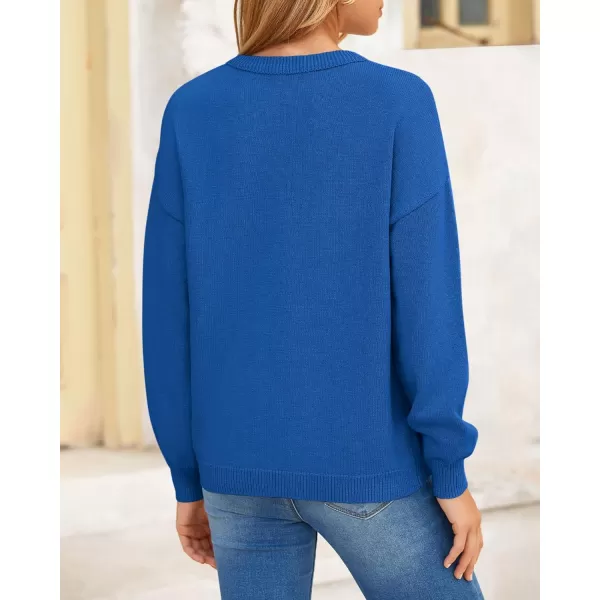 BTFBM Womens Loose Pullover Sweaters 2024 Fall Winter Clothes Crew Neck Slouchy Long Sleeve Casual Knitted TopsSolid Royal Blue