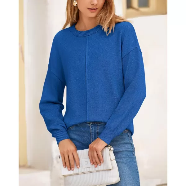 BTFBM Womens Loose Pullover Sweaters 2024 Fall Winter Clothes Crew Neck Slouchy Long Sleeve Casual Knitted TopsSolid Royal Blue
