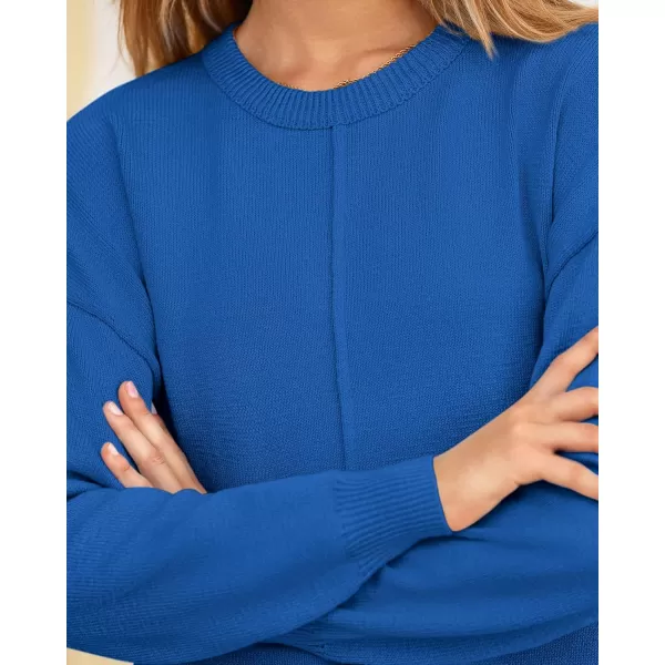 BTFBM Womens Loose Pullover Sweaters 2024 Fall Winter Clothes Crew Neck Slouchy Long Sleeve Casual Knitted TopsSolid Royal Blue