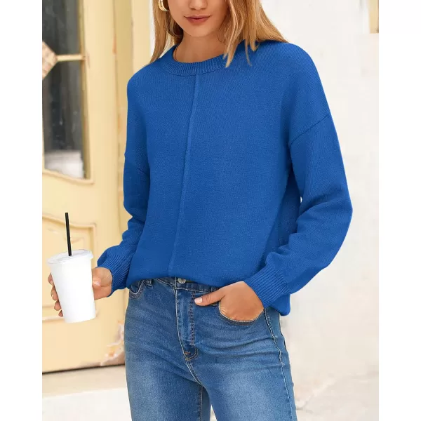 BTFBM Womens Loose Pullover Sweaters 2024 Fall Winter Clothes Crew Neck Slouchy Long Sleeve Casual Knitted TopsSolid Royal Blue