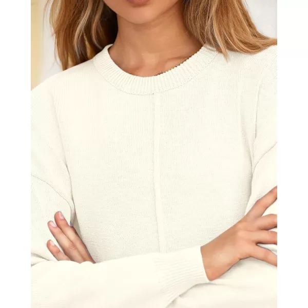 BTFBM Womens Loose Pullover Sweaters 2024 Fall Winter Clothes Crew Neck Slouchy Long Sleeve Casual Knitted TopsSolid White