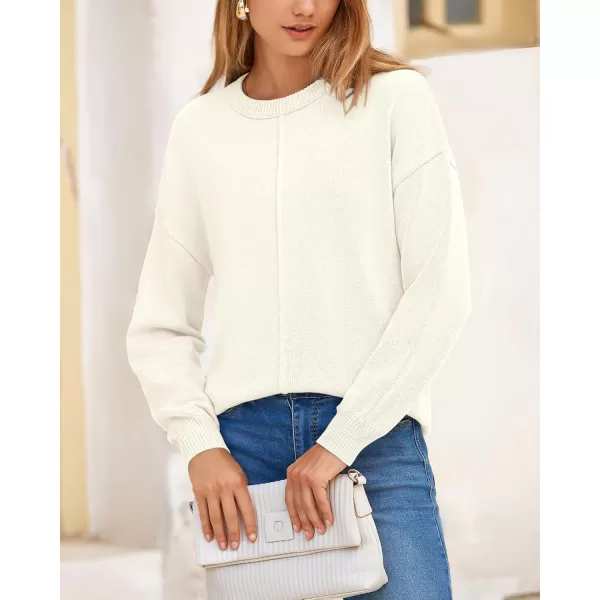 BTFBM Womens Loose Pullover Sweaters 2024 Fall Winter Clothes Crew Neck Slouchy Long Sleeve Casual Knitted TopsSolid White