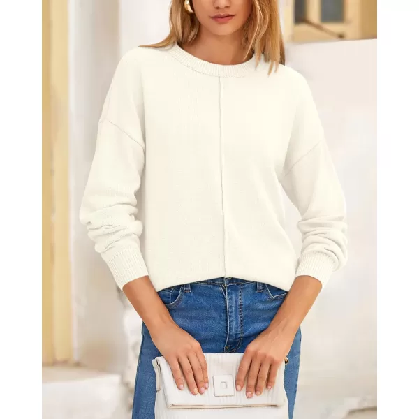 BTFBM Womens Loose Pullover Sweaters 2024 Fall Winter Clothes Crew Neck Slouchy Long Sleeve Casual Knitted TopsSolid White