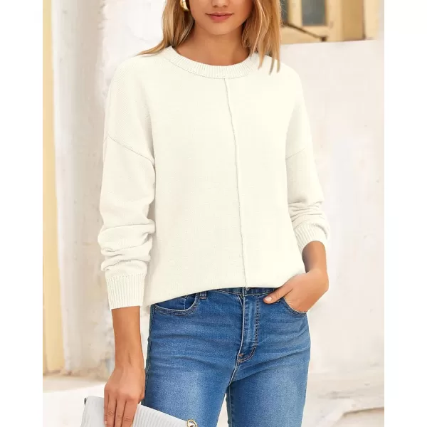 BTFBM Womens Loose Pullover Sweaters 2024 Fall Winter Clothes Crew Neck Slouchy Long Sleeve Casual Knitted TopsSolid White