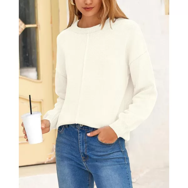 BTFBM Womens Loose Pullover Sweaters 2024 Fall Winter Clothes Crew Neck Slouchy Long Sleeve Casual Knitted TopsSolid White