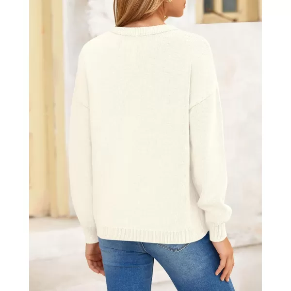 BTFBM Womens Loose Pullover Sweaters 2024 Fall Winter Clothes Crew Neck Slouchy Long Sleeve Casual Knitted TopsSolid White