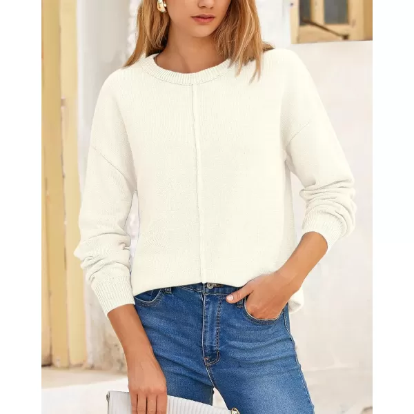 BTFBM Womens Loose Pullover Sweaters 2024 Fall Winter Clothes Crew Neck Slouchy Long Sleeve Casual Knitted TopsSolid White