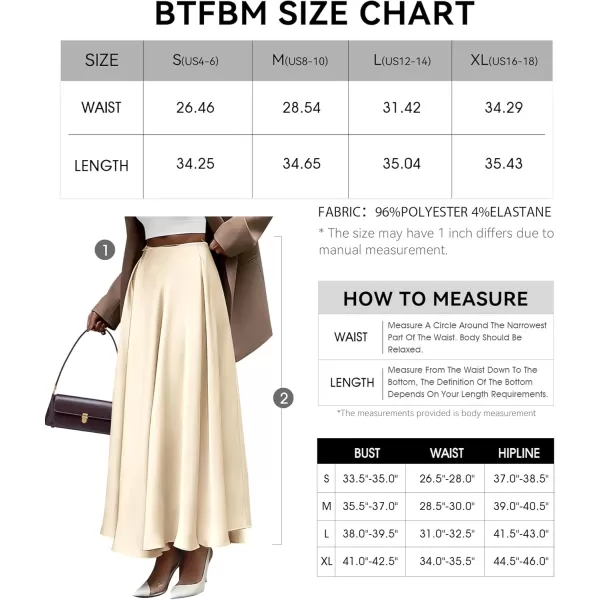 BTFBM Womens Satin High Waist Skirts 2024 Summer Fall Outfits Elegant Cocktail Party Flowy ALine Maxi SkirtSolid Beige