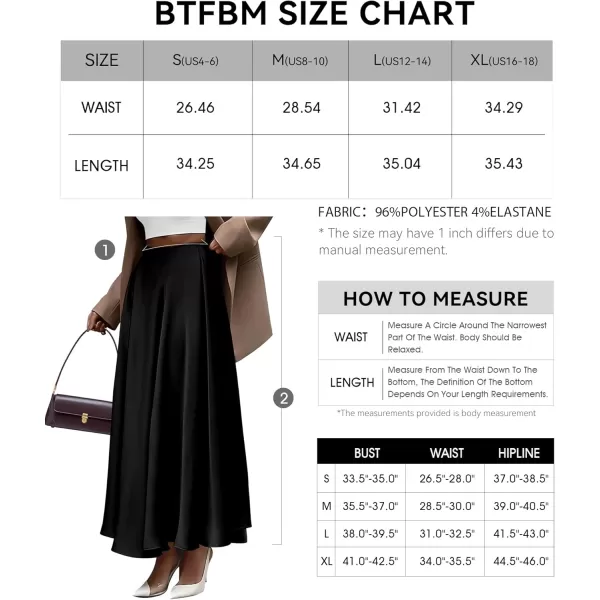 BTFBM Womens Satin High Waist Skirts 2024 Summer Fall Outfits Elegant Cocktail Party Flowy ALine Maxi SkirtSolid Black