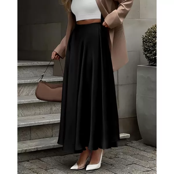 BTFBM Womens Satin High Waist Skirts 2024 Summer Fall Outfits Elegant Cocktail Party Flowy ALine Maxi SkirtSolid Black