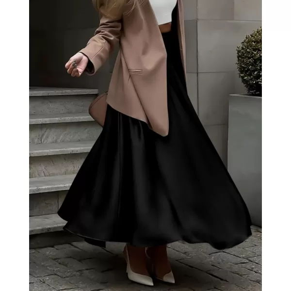 BTFBM Womens Satin High Waist Skirts 2024 Summer Fall Outfits Elegant Cocktail Party Flowy ALine Maxi SkirtSolid Black