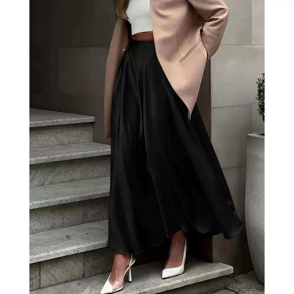 BTFBM Womens Satin High Waist Skirts 2024 Summer Fall Outfits Elegant Cocktail Party Flowy ALine Maxi SkirtSolid Black
