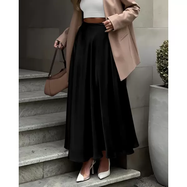 BTFBM Womens Satin High Waist Skirts 2024 Summer Fall Outfits Elegant Cocktail Party Flowy ALine Maxi SkirtSolid Black
