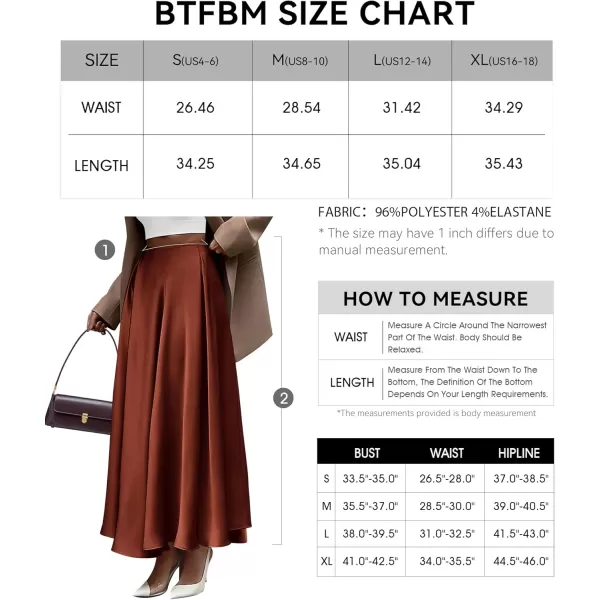 BTFBM Womens Satin High Waist Skirts 2024 Summer Fall Outfits Elegant Cocktail Party Flowy ALine Maxi SkirtSolid Brown