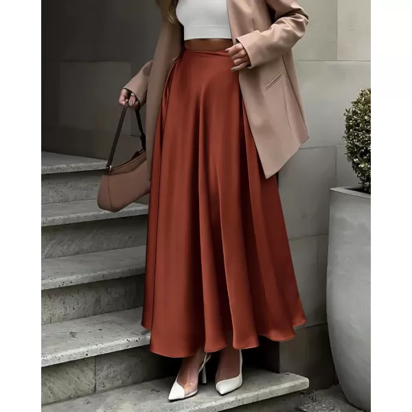 BTFBM Womens Satin High Waist Skirts 2024 Summer Fall Outfits Elegant Cocktail Party Flowy ALine Maxi SkirtSolid Brown