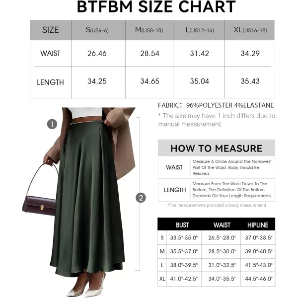 BTFBM Womens Satin High Waist Skirts 2024 Summer Fall Outfits Elegant Cocktail Party Flowy ALine Maxi SkirtSolid Dark Army Green