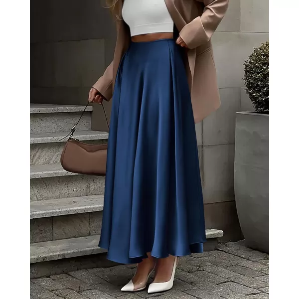 BTFBM Womens Satin High Waist Skirts 2024 Summer Fall Outfits Elegant Cocktail Party Flowy ALine Maxi SkirtSolid Navy