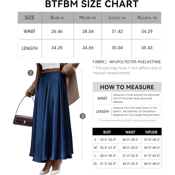 BTFBM Womens Satin High Waist Skirts 2024 Summer Fall Outfits Elegant Cocktail Party Flowy ALine Maxi SkirtSolid Navy