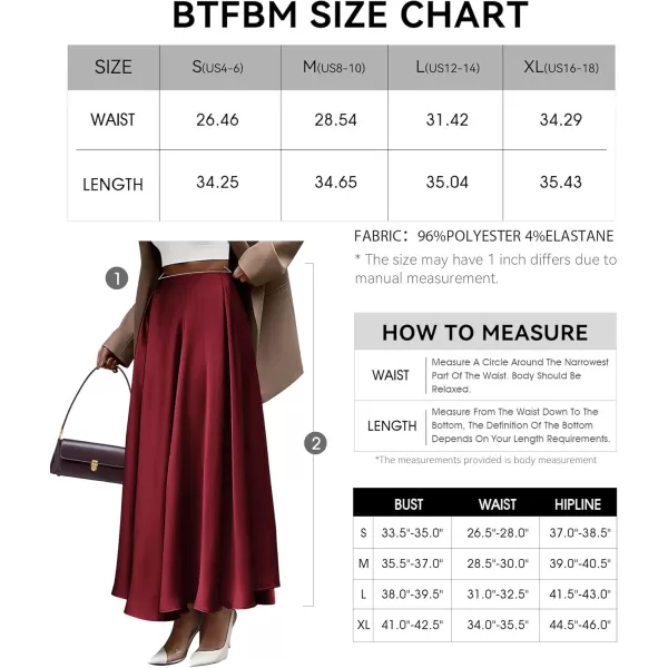 BTFBM Womens Satin High Waist Skirts 2024 Summer Fall Outfits Elegant Cocktail Party Flowy ALine Maxi SkirtSolid Wine Red