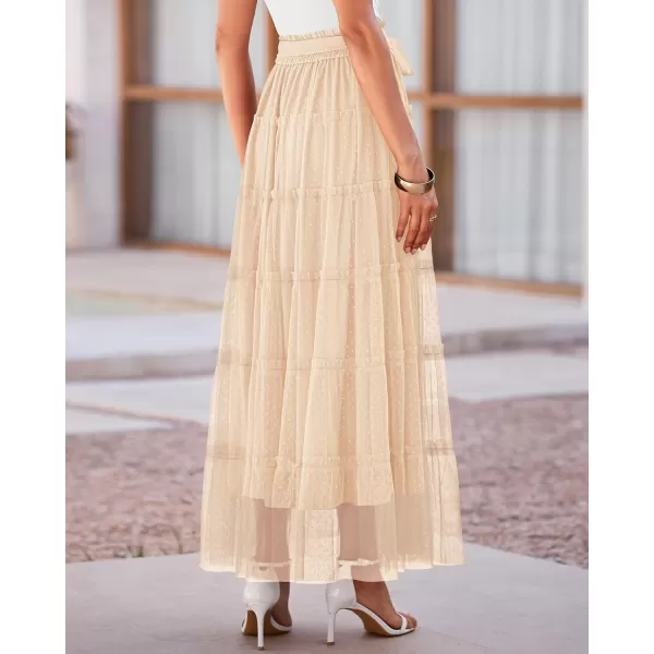 BTFBM Womens Skirts Party Cocktail 2024 Summer Fairy Skirt Elastic Waist Ruffle Tiered ALine Belt Tulle Maxi DressesSolid Beige