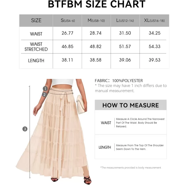 BTFBM Womens Skirts Party Cocktail 2024 Summer Fairy Skirt Elastic Waist Ruffle Tiered ALine Belt Tulle Maxi DressesSolid Beige