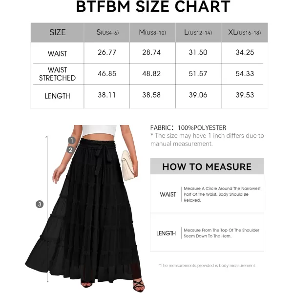 BTFBM Womens Skirts Party Cocktail 2024 Summer Fairy Skirt Elastic Waist Ruffle Tiered ALine Belt Tulle Maxi DressesSolid Black