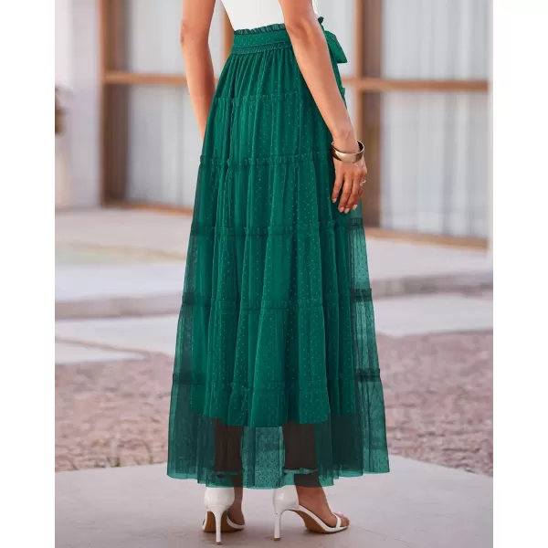 BTFBM Womens Skirts Party Cocktail 2024 Summer Fairy Skirt Elastic Waist Ruffle Tiered ALine Belt Tulle Maxi DressesSolid Dark Green