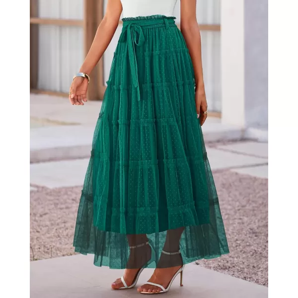 BTFBM Womens Skirts Party Cocktail 2024 Summer Fairy Skirt Elastic Waist Ruffle Tiered ALine Belt Tulle Maxi DressesSolid Dark Green
