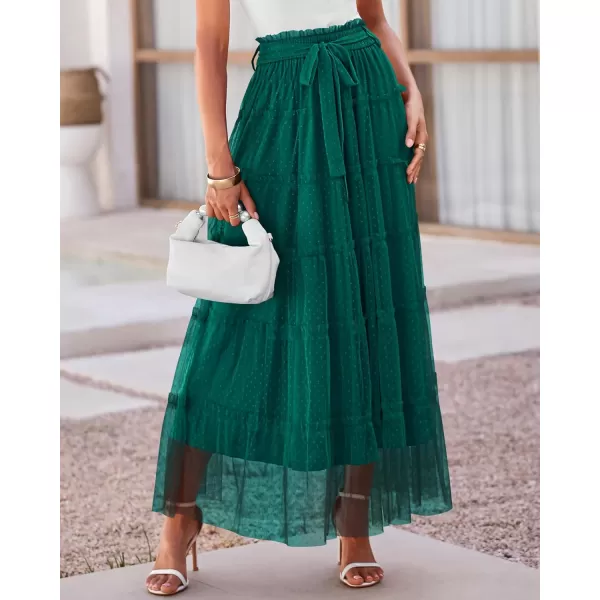 BTFBM Womens Skirts Party Cocktail 2024 Summer Fairy Skirt Elastic Waist Ruffle Tiered ALine Belt Tulle Maxi DressesSolid Dark Green