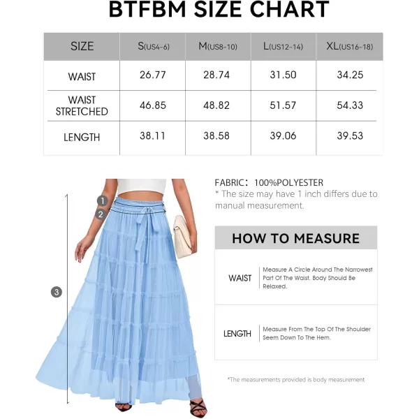 BTFBM Womens Skirts Party Cocktail 2024 Summer Fairy Skirt Elastic Waist Ruffle Tiered ALine Belt Tulle Maxi DressesSolid Light Blue
