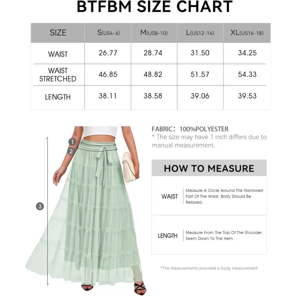 BTFBM Womens Skirts Party Cocktail 2024 Summer Fairy Skirt Elastic Waist Ruffle Tiered ALine Belt Tulle Maxi DressesSolid Light Green