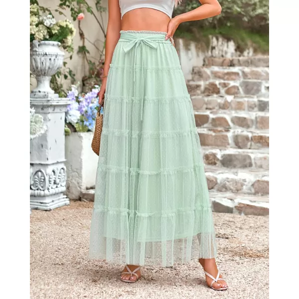 BTFBM Womens Skirts Party Cocktail 2024 Summer Fairy Skirt Elastic Waist Ruffle Tiered ALine Belt Tulle Maxi DressesSolid Light Green