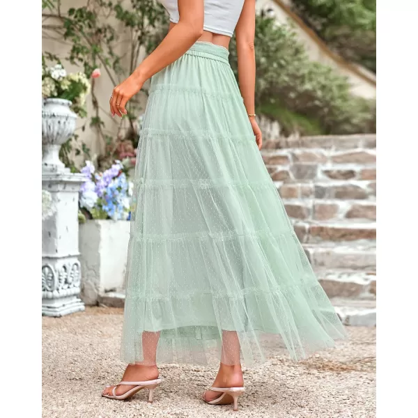 BTFBM Womens Skirts Party Cocktail 2024 Summer Fairy Skirt Elastic Waist Ruffle Tiered ALine Belt Tulle Maxi DressesSolid Light Green