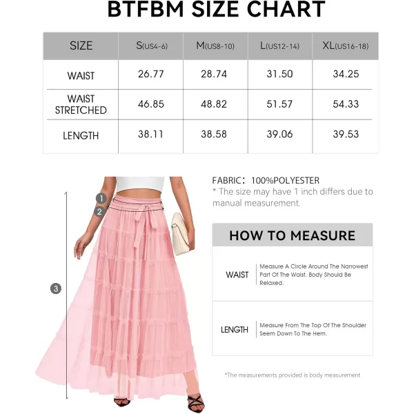 BTFBM Womens Skirts Party Cocktail 2024 Summer Fairy Skirt Elastic Waist Ruffle Tiered ALine Belt Tulle Maxi DressesSolid Pink