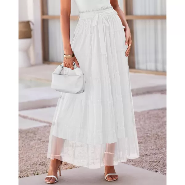 BTFBM Womens Skirts Party Cocktail 2024 Summer Fairy Skirt Elastic Waist Ruffle Tiered ALine Belt Tulle Maxi DressesSolid White
