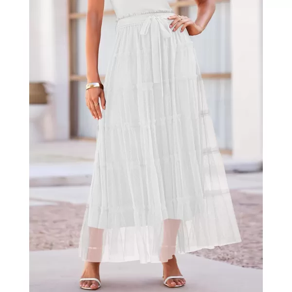 BTFBM Womens Skirts Party Cocktail 2024 Summer Fairy Skirt Elastic Waist Ruffle Tiered ALine Belt Tulle Maxi DressesSolid White